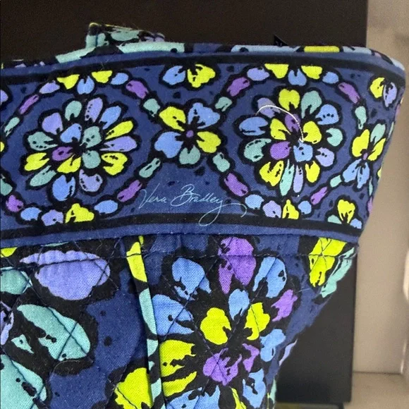 Vera Bradley Navy Quilted Tote with Teal, Lime & Purple Floral Medallions - Picture 6 of 12